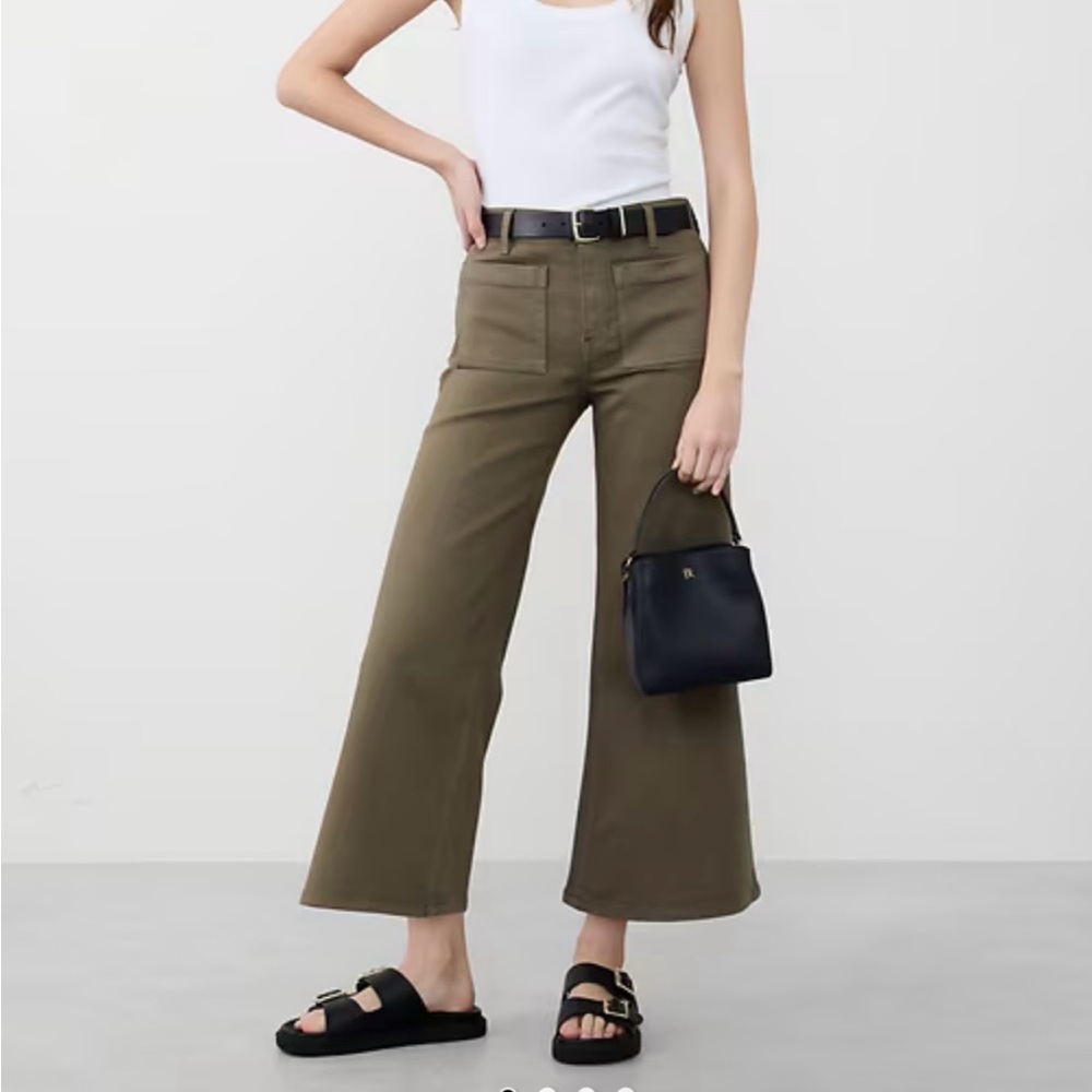Banana Republic Olive Wide-Leg Cropped Pants